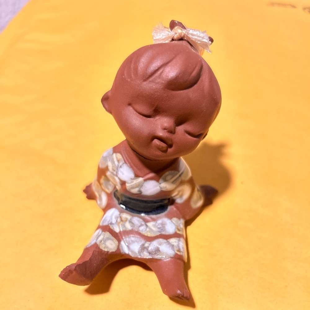 Vintage Seto Craft Japan Red Clay Bisque Child Figurine Folk Art